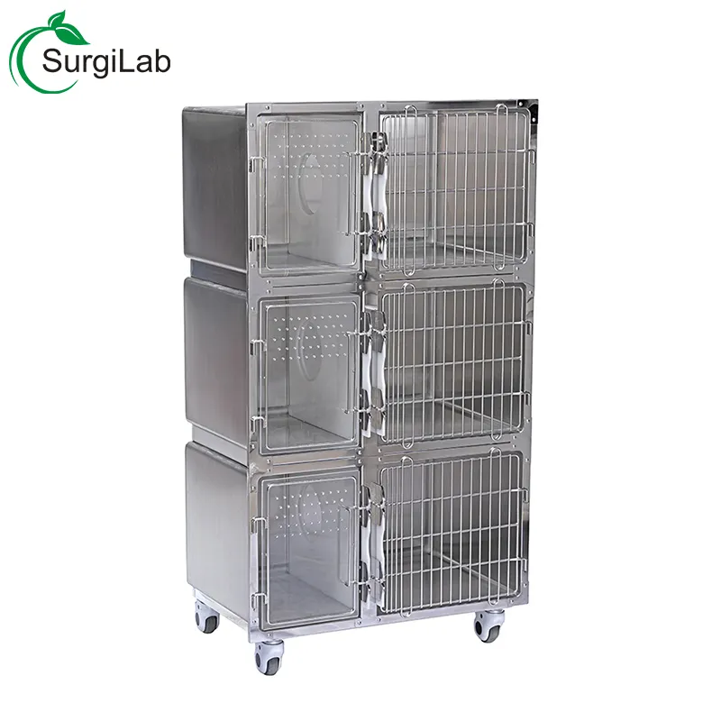 Best Quality Cat and Small Dog Stainless Steel Cat Cage dog With Wheels for pet hospital