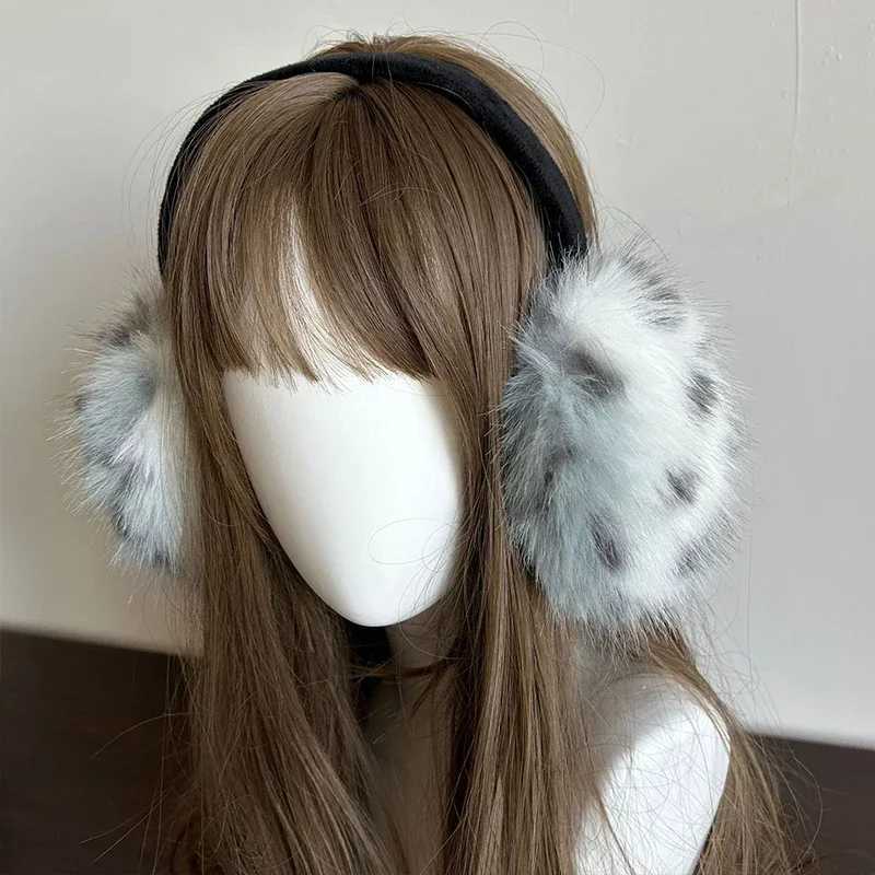 Y2k Leopard Faux Fur Earmuffs Folded Winter Warm Thickened Anti-freeze Women Janese Ear Protection Cycling Eaags AccoriesXJ241126