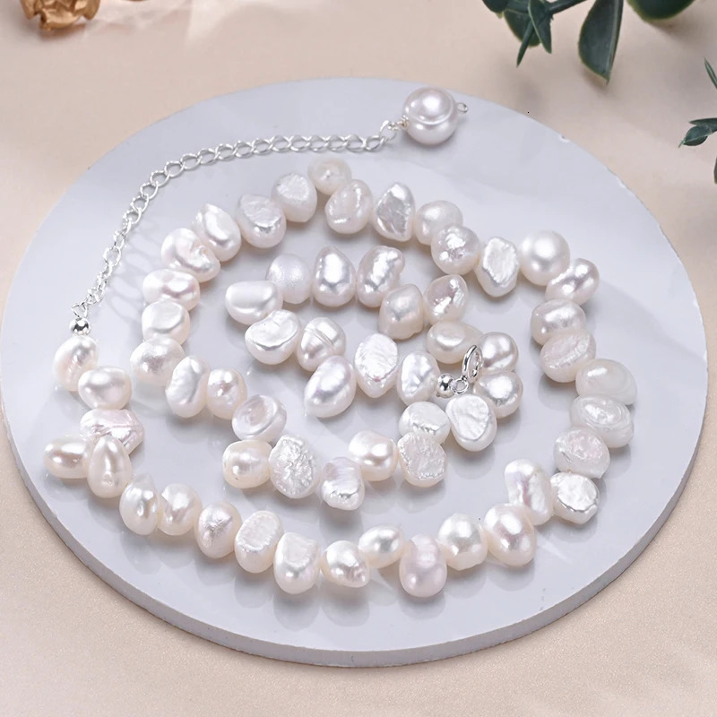 Natural freshwater pearls 6-7mm irregular inlaid pearl necklace S925 pure silver chain fashionable womens jewelry gift 241126
