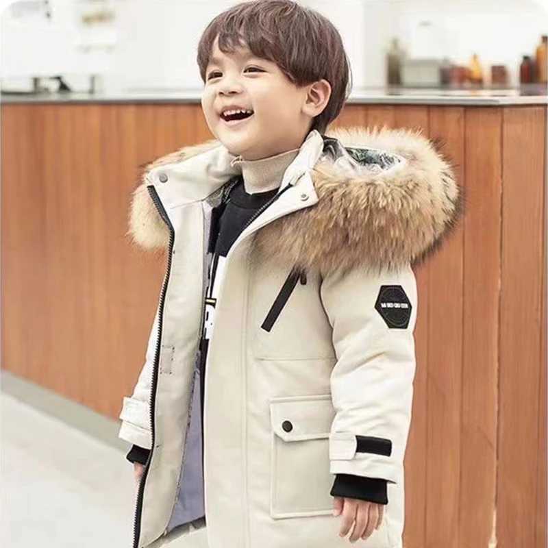Down Coat 5 6 8 10 12 Years Winter Boys Jacket Thicken Keep Warm Fashion Fur Collar Kids Hooded Zipper Children Outerwear Clothing H241123