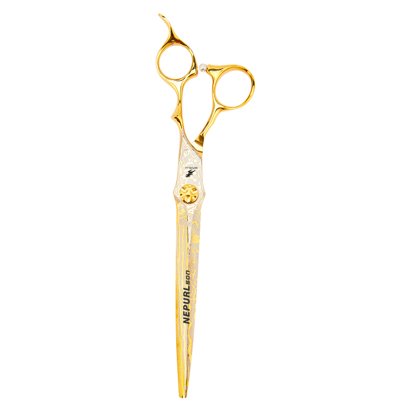 7.5 inch gold/black color Damascus Veterinary Animal Shaped Scissors Pet Grooming Scissors Pet Rotating handle swivel thumb
