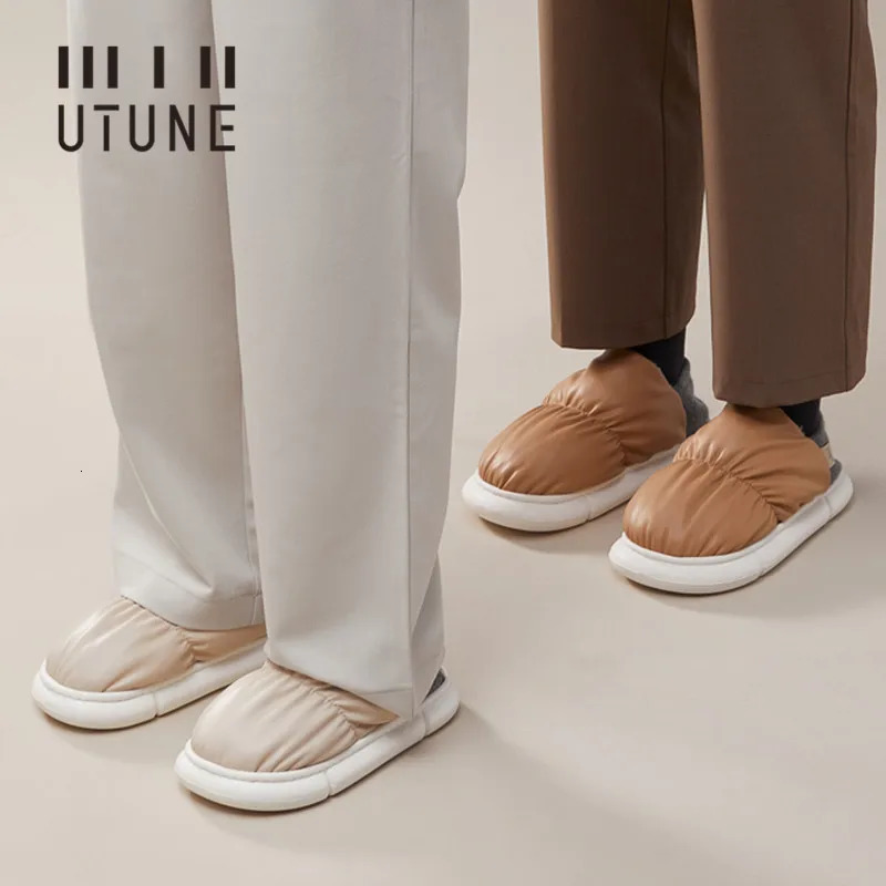 UTUNE unisex indoor warm plush slider waterproof lightweight soft sole outdoor comfortable down cotton shoes 2024 winter anti slip 241126