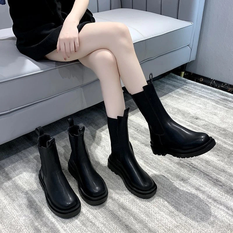Female Shoes on Sale High Quality Sleeve Womens Boots Autumn Winter Round Toe Solid Middle Tube Chunky Heels Fashion Boots 241114