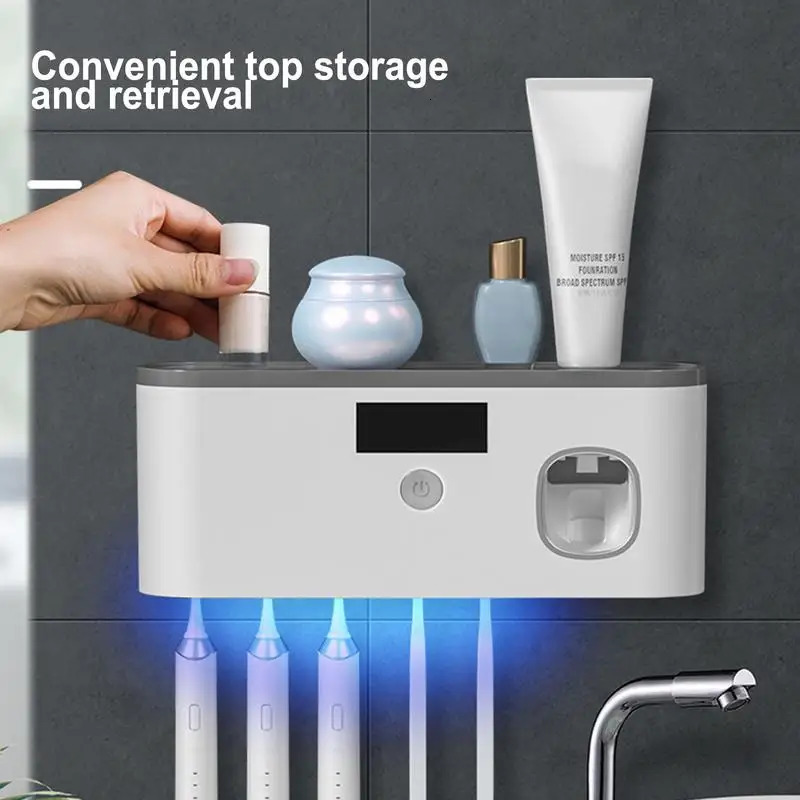 Wall Toothbrush Holder for Bathroom UV Toothbrush Organizer Toothpaste Dispenser USB Rechargeable 5 Slots Bathroom Supplies 241125