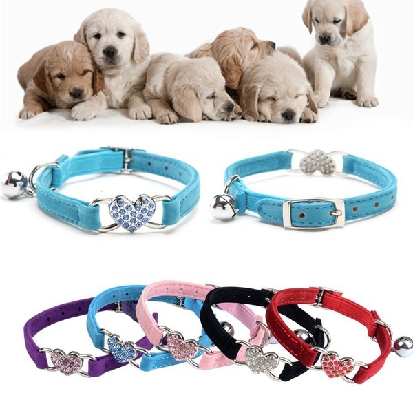 Crystal Elastic Dog pu Collar Packaging Velvet Bell Heart Shaped Pet Dog Rhinestone Collar Necklace