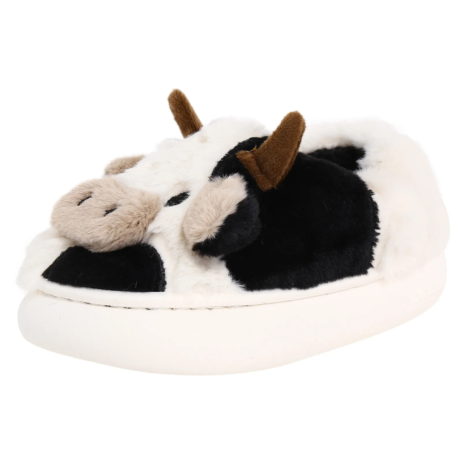 Kids Cute Animal Furry Slipper For Boys Girls Fashion Fluffy Winter Warm Slippers Children Cartoon Milk Cow Home Cotton Shoes 241126