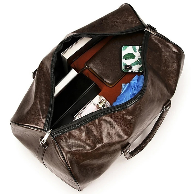 Leather Travel Large Duffle Independent Big Fiess Bags Handbag Lage Shoulder Bag Black Men Fashion Zipper Pu 241114