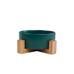 Wholesale Ceramic Wooden Frame Pet Bowl Multi-Colors Rounded Shape