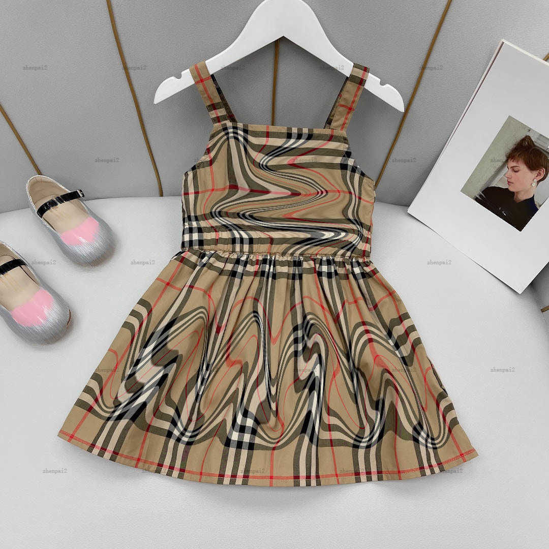 Luxury girls dresses kids designer clothes Plaid printing girl skirt Size 100-150 CM Princess dress Sling design baby frock