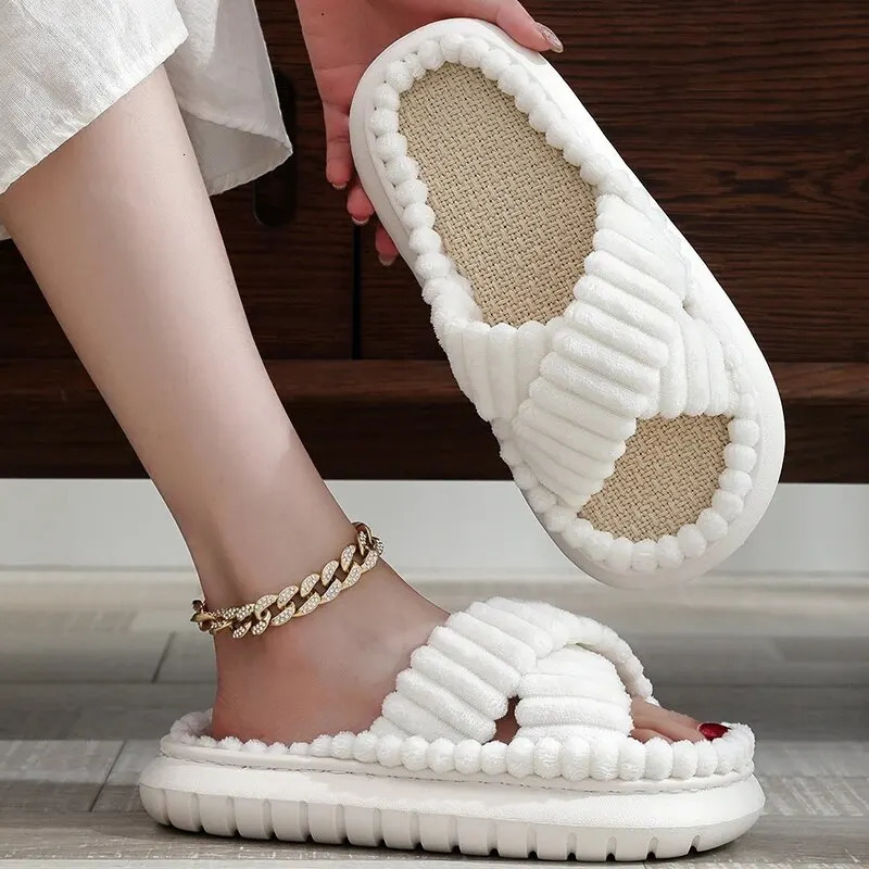 Womens Spring/Autumn Family Slide Open Toe Cross with Linen Sole Indoor Slide Linen Sole Bathroom Slide 241126