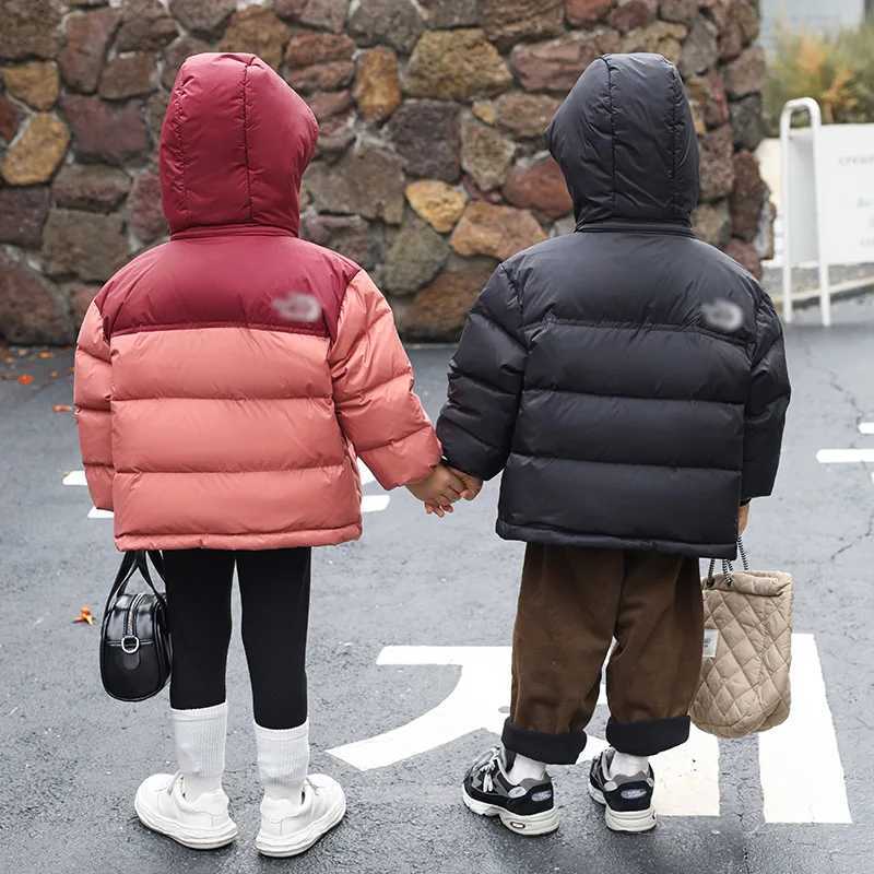 Down Coat Childrens clothing winter childrens down jacket boys and girls color block jacket thickened removable hood down jacket H241123