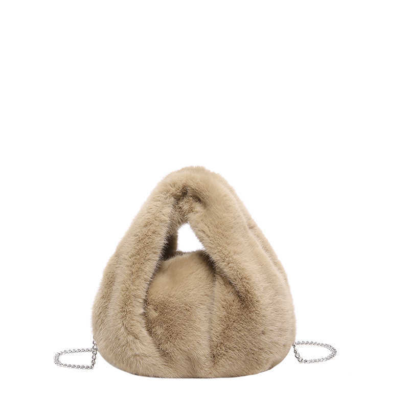 New plush handbag with cute female bun shape imitating mink fur, versatile for autumn and winter, suitable for ladies, crossbody bag, hand pulled wool