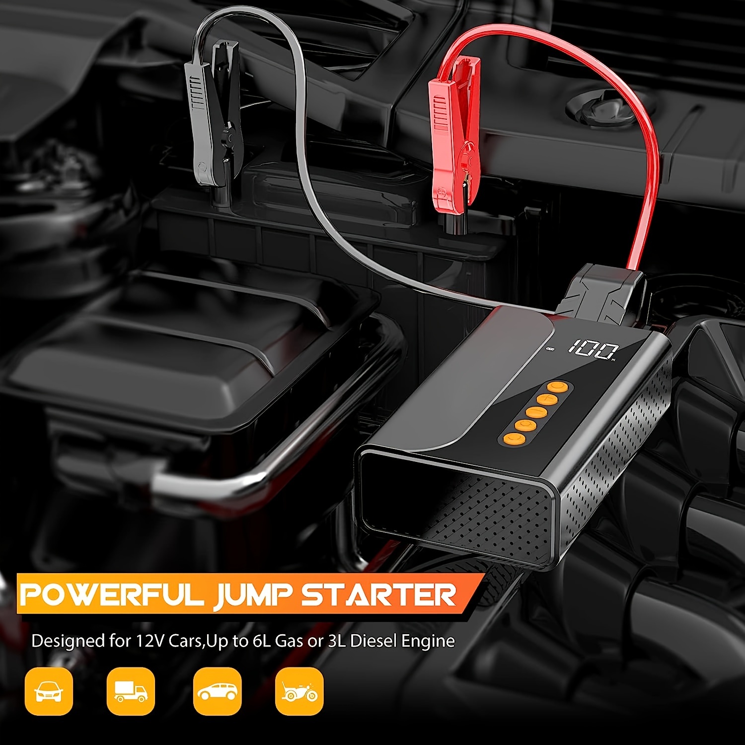 Jump Starter With Air Compressor 10400mAh Portable Car Battery Charger 150PSI Tire Inflator LCD Display Power Bank LED Light 12V Car Battery Booste