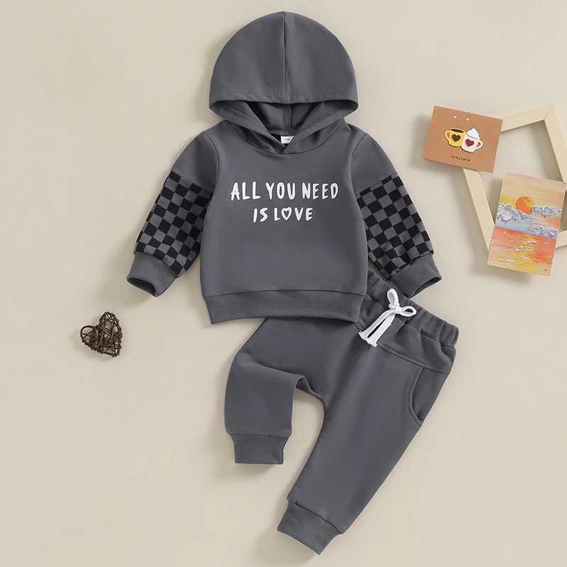 Clothing Sets Infant Baby Boys 2pcs Hoodie Pants Set Fall Winter Long Sleeve Plaid Print Sweatshirts Elastic Waist Trousers Infant Clothes H241126