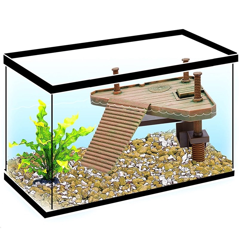 Turtle Floating Platform Decorative Reptile Pier Floating Basking Platform with Ramp Ladder