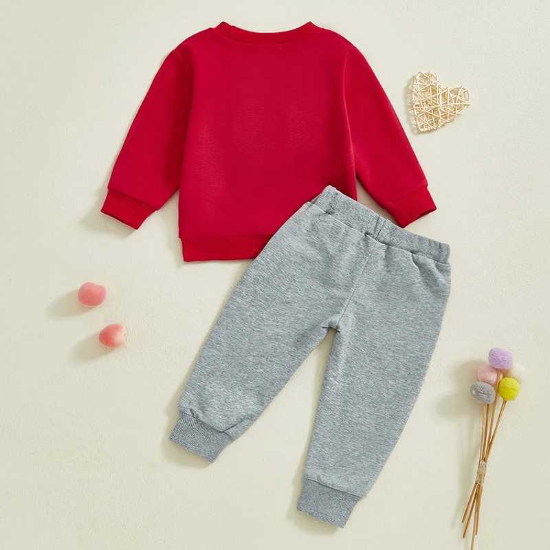 Clothing Sets 0-3Years Baby Boys Kids Valentines Day Clothes Sets Embroidery Letters Long Sleeve O Neck Sweatshirt with Pants 2-piece Outfits H241126