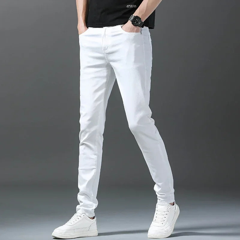 Spring Summer 98%Cotton Mens Slim Jeans Straight Casual Fashion Pencil Pants High Quality Trousers Male Clothes White 241126wtt