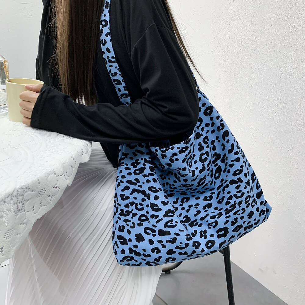 Fashionable corduroy leopard print diagonal cross large capacity single shoulder shopping student canvas bag, women's bag