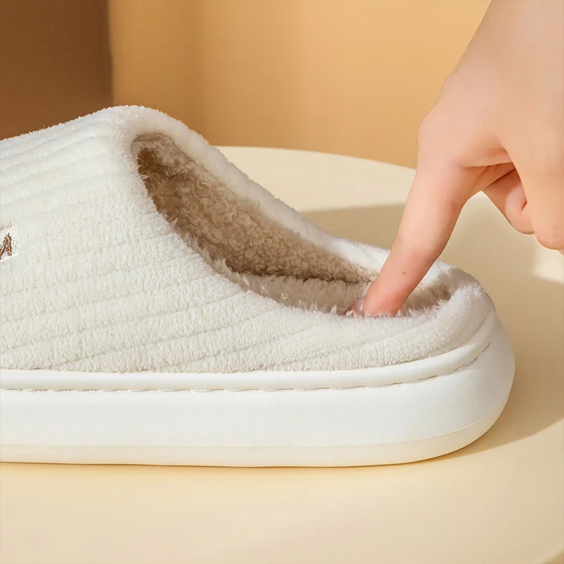 Couple slippers Indoor stripe fluff memory foam fluffy Eva anti-skid soft shoes anti-skid plush slippers Womens winter home 241126