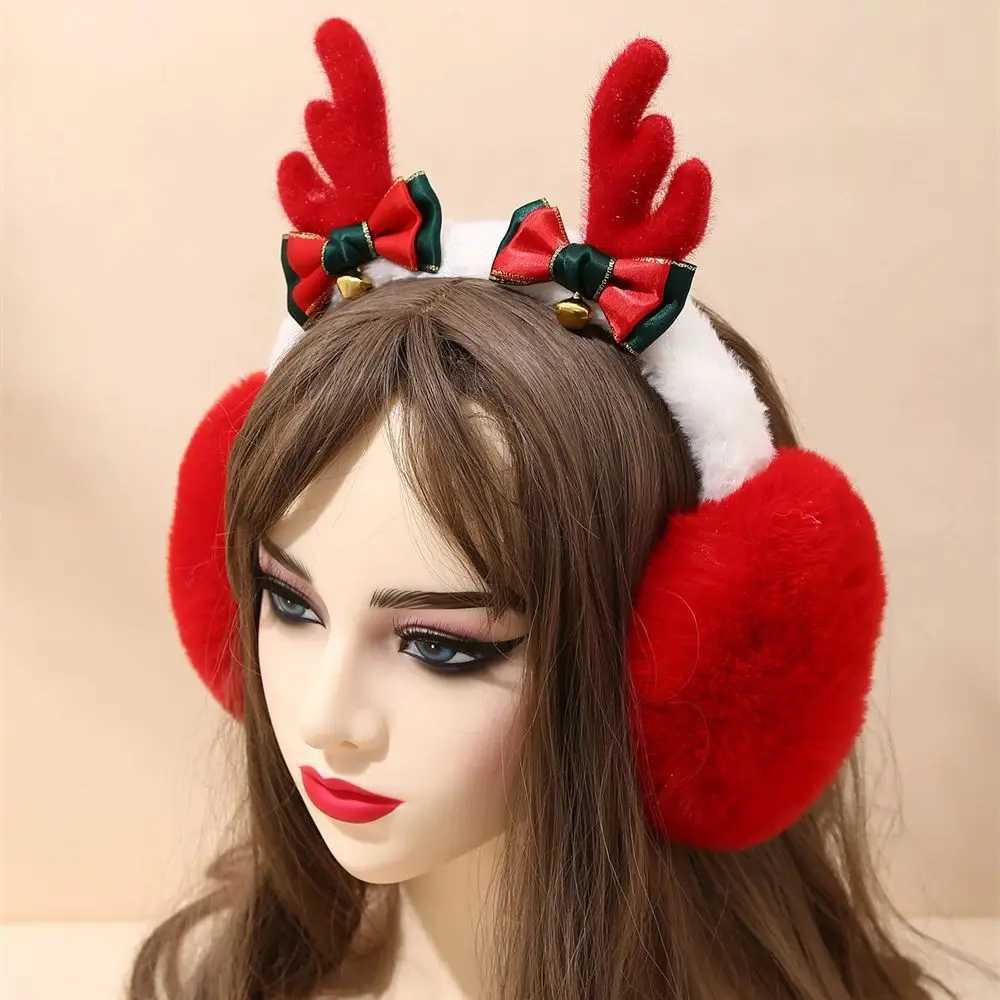 Christmas Antlers Foldable Earmuffs Winter Wind and Cold Protection Ear Warmer Full Velvet Red Cute Student Earfl Xmas GiftXJ241126