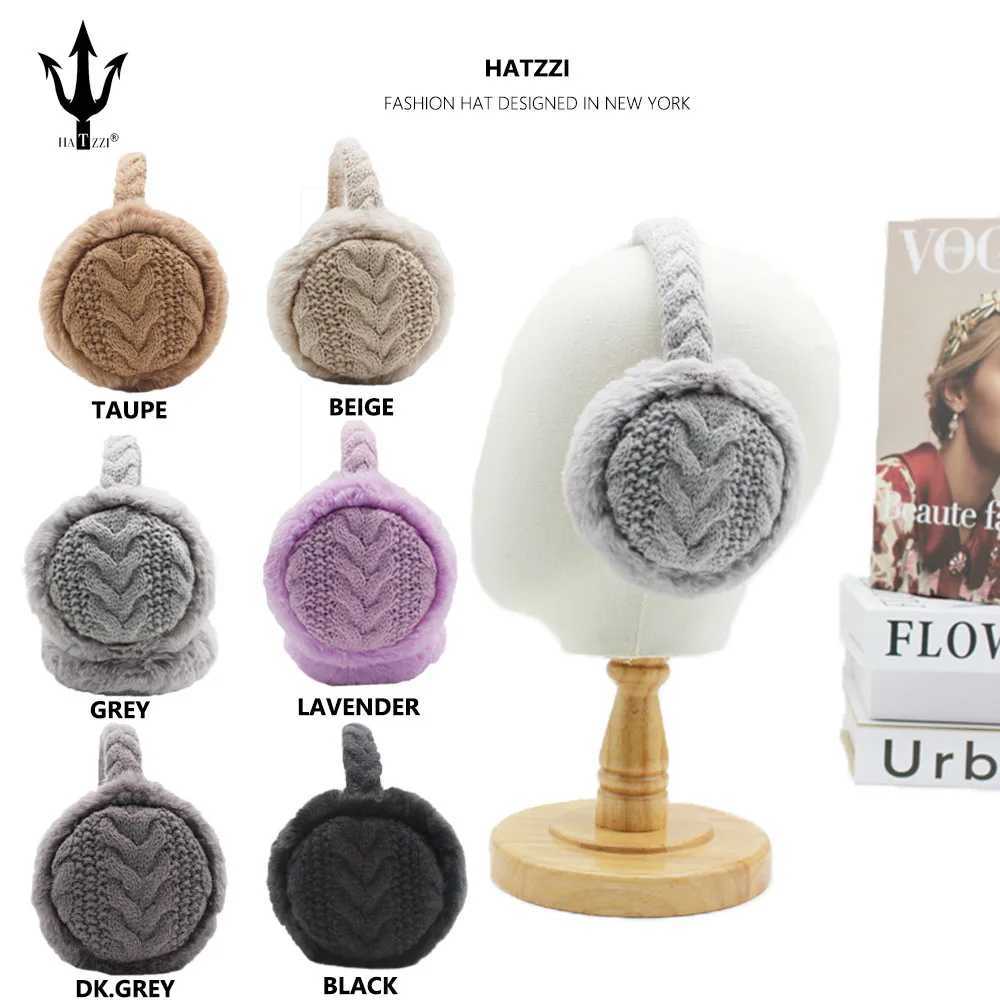 HATZZI neutral cable knitted rabbit fur warm earmuffs orejeras cache oreilles de lapin en peluche earmuffs for women W241126