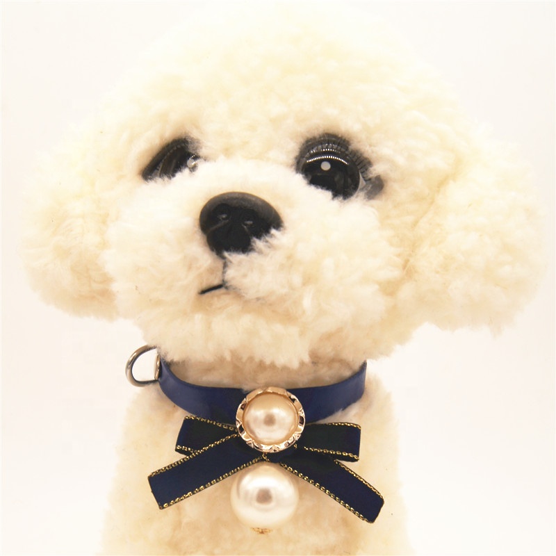 Seven-color pearl bow PU collars for cats and dogs Pet collars Factory wholesale Pet supplies