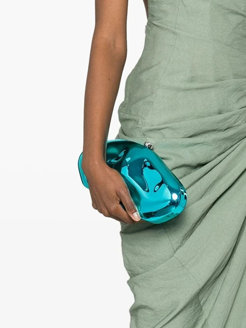 Acrylic shell shape clutch bag women evening party cute metal shiny purse gold sier blue egg handbag Quality 2024 240415 015b