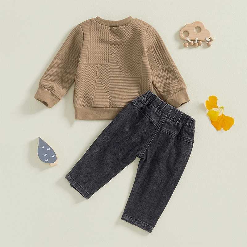 Clothing Sets Toddler Boy Winter Outfits Warm Fleece Hoodie Distressed Jeans Set Kids Clothing for Cold Weather Style H241126