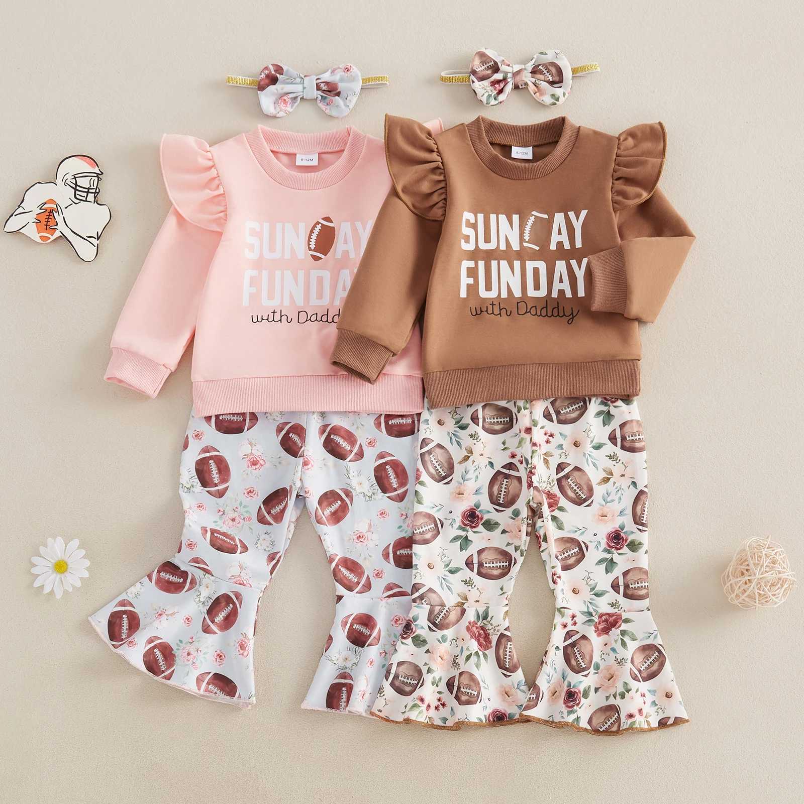 Clothing Sets Kids Baby Girls 3Pieces Fall Outfits Fashion Ruffle Long Sleeve Sweatshirt+Football Flower Print Pants+Hairband Girl Sets H241126