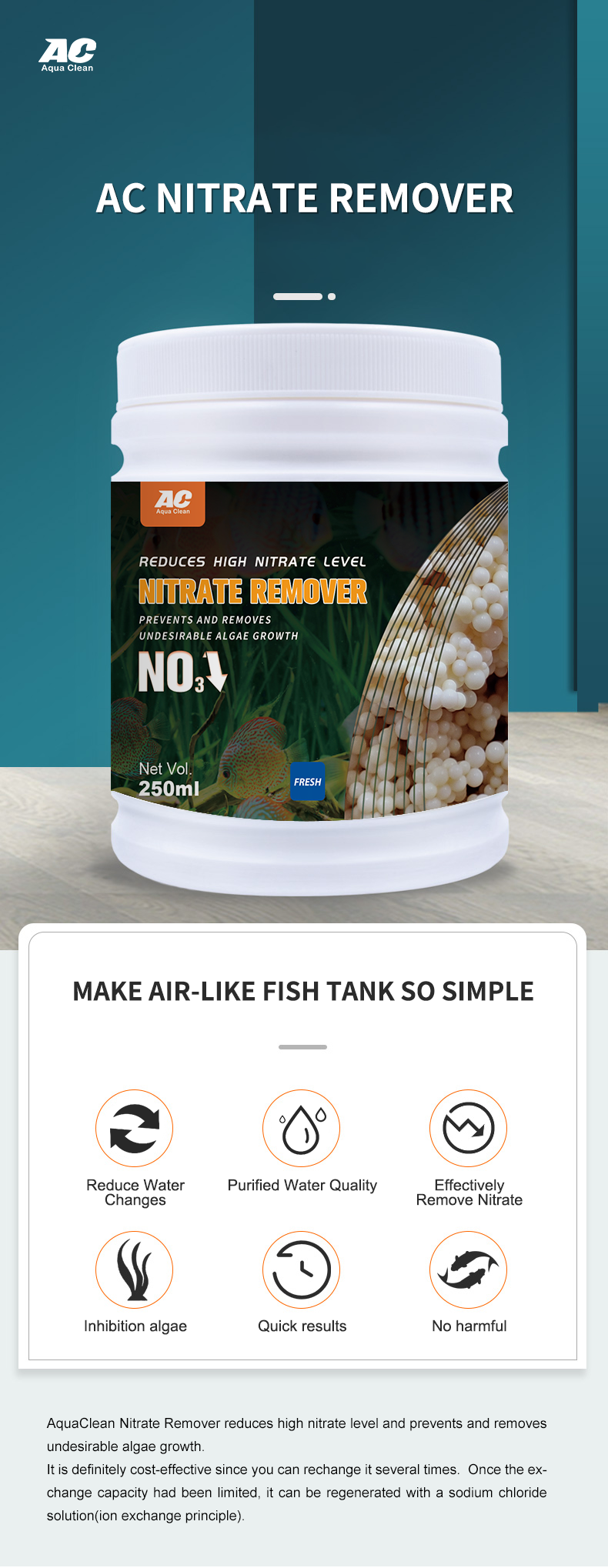 Aquarium regenerated nitrate remover resin
