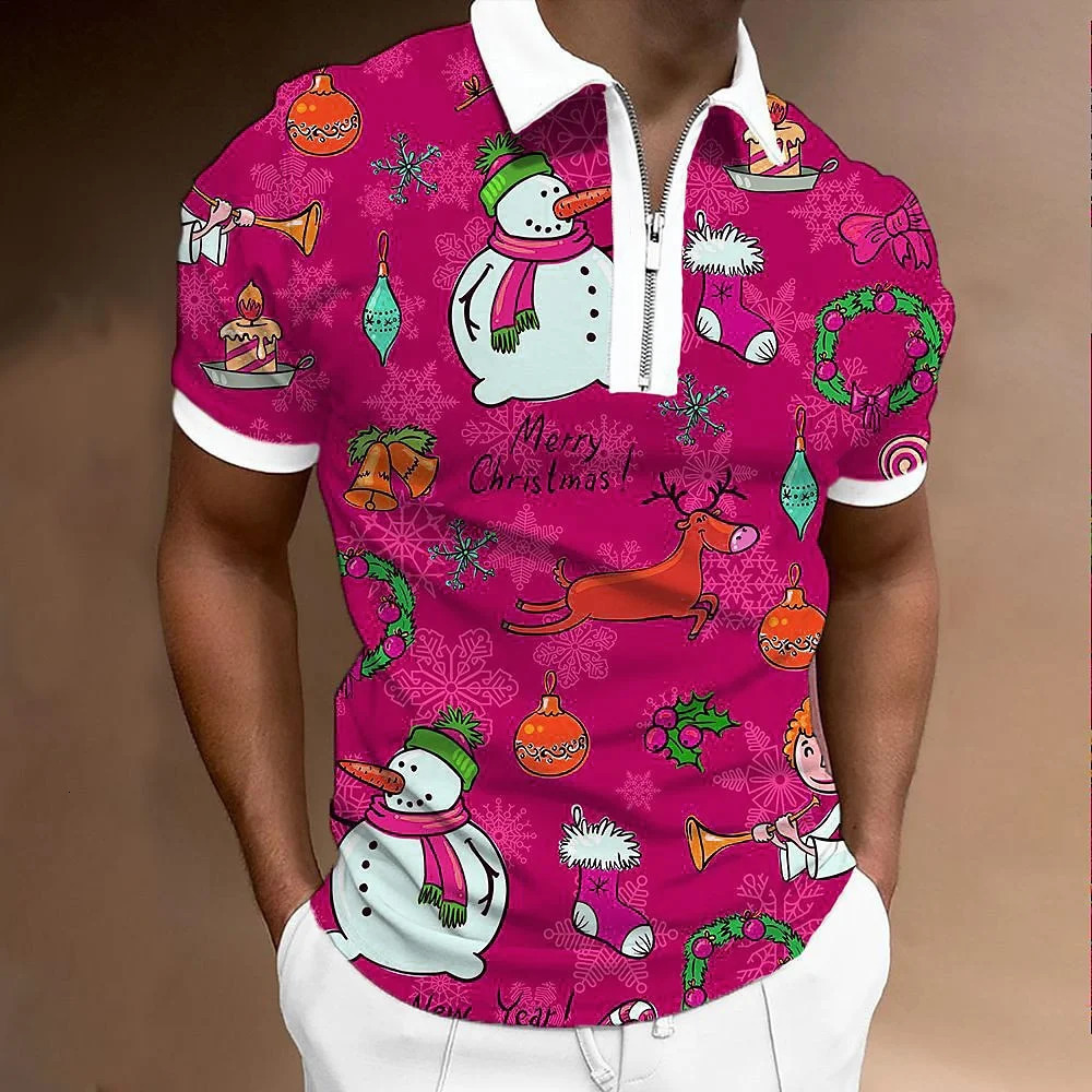 Zip up Christmas Mens Polo Shirts Big Size Male Autumn Pullover Man Zipper Short Sleeve Shirts High Quality in Sweatshirt 241126