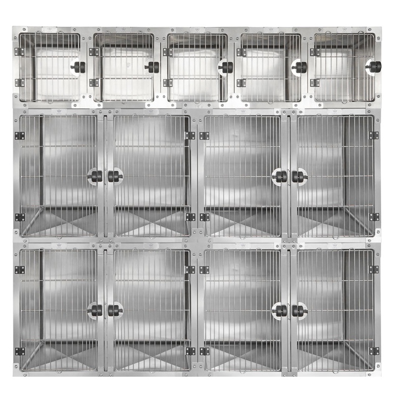 pet boarding cage wholesale Veterinary pet hospital Hot sale stackable pet boarding cage VET Combinable Stainless Steel Square A