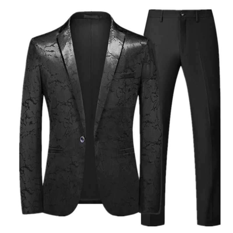 Mens Classic Jacquard Suit Set 2 Pieces (Blazer+pants) Business Fashion Brand Formal Dress Banquet Wedding Suit Set Size 6XL-M X250704