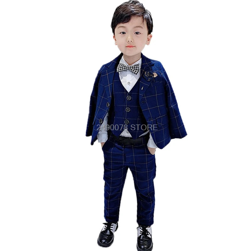 Top Quality Flower Boys Wedding Suit Gentleman Kids Formal Tuxedo Dress Children Party Performance Dress Costume 241126