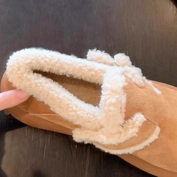 white woman snow fur designer metal chains lambwool moccasins flats platform cotton shoes for women plush loafers