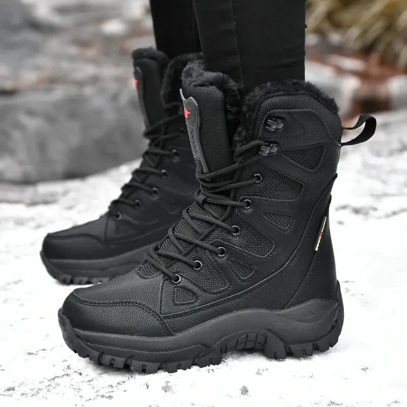 plush snow boots mens lace top mens boots waterproof winter boots anti slip ankle boots military work boots 241126
