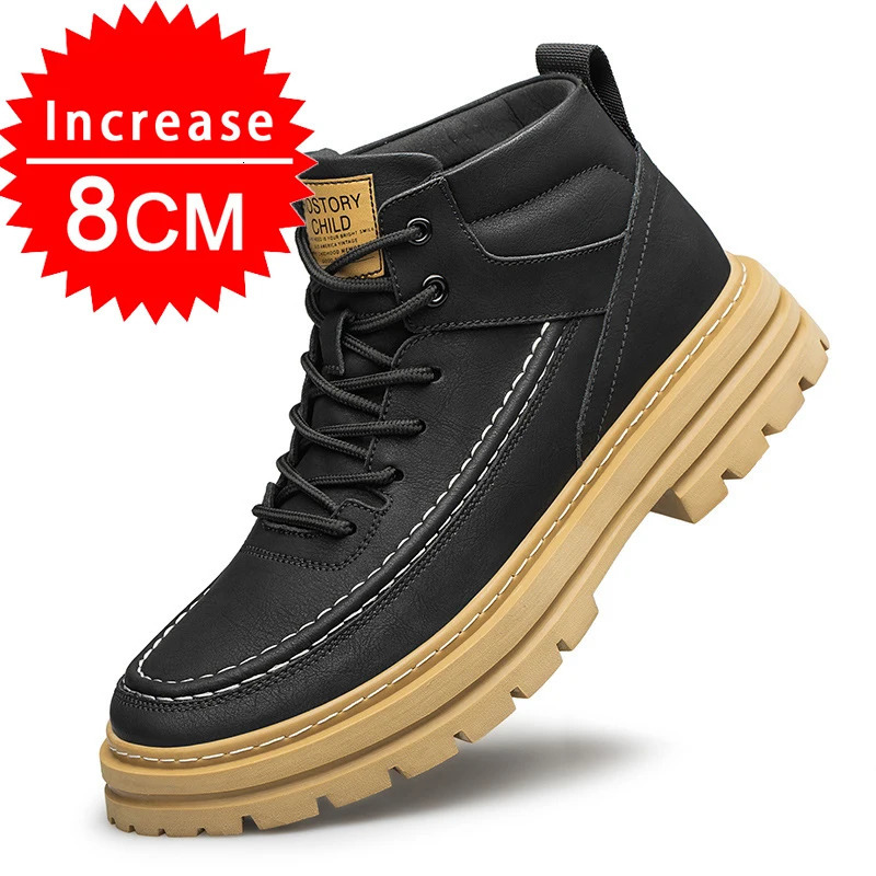 Mens height-increasing Martin boots high-top mens fashionable elevator boots insoles 6/8 cm height-increasing mens shoes 241114