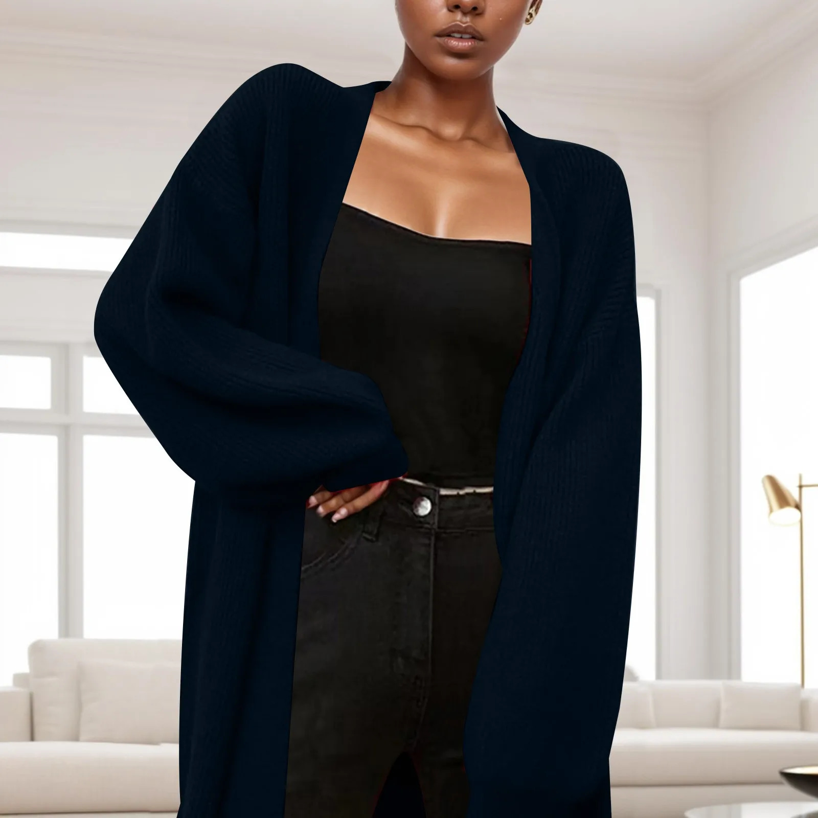 Autumn Winter Long Cardigan WomenS MediumLength Loose Lazy Outer Wear Sweater Knitted Soft Solid Color Cardigans 241112