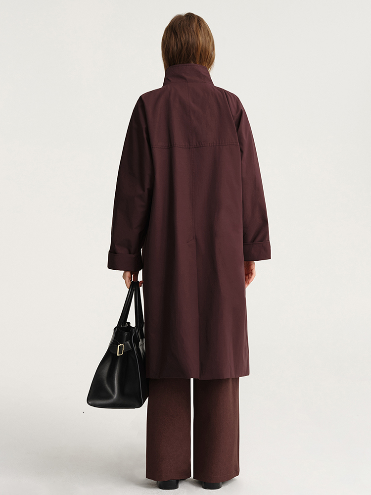 Solid Casual Trench For Women Stand Collar Sleeve Patchwork Single Breasted Temperament Long Coats Female New