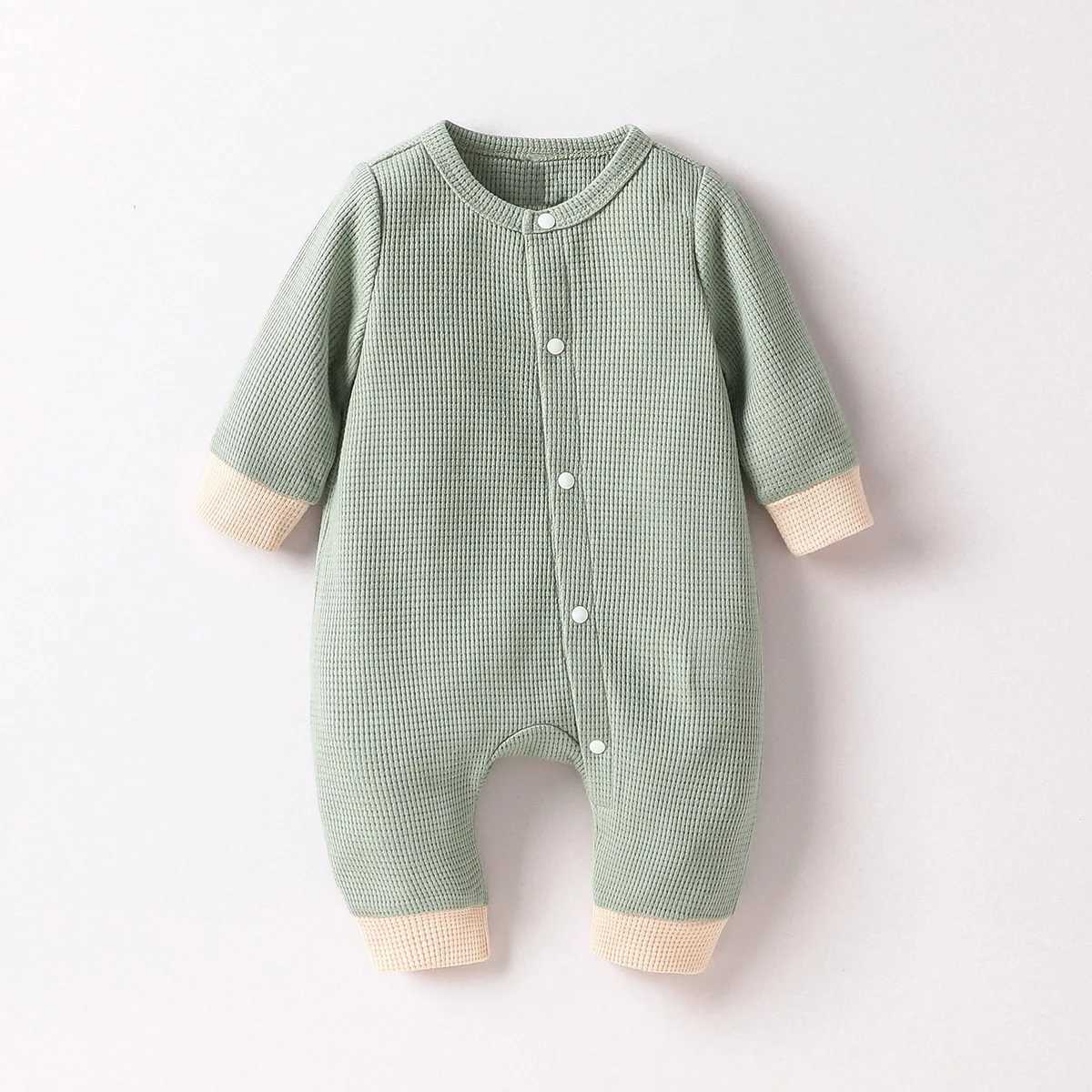Clothing Sets Baby Boys Fall Long Sleeve Solid Single Breasted Green Casual Daily Jumpsuit Newborn-6M H241126