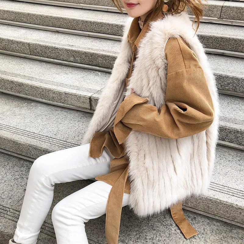 Autumn/Winter Fox style Fur Vest Womens Loose Fur Warm Casual Coat Womens Sleeveless Coat 241126