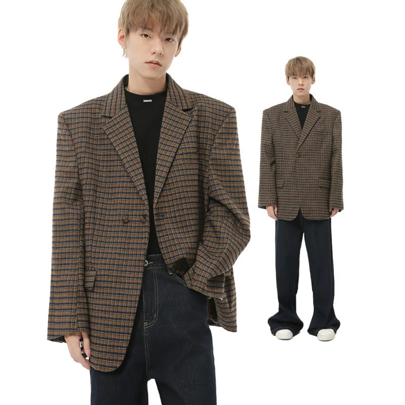 LEVIORTIN British style mens jacket retro double chest plain weave casual autumn loose mens jacket trend 241126