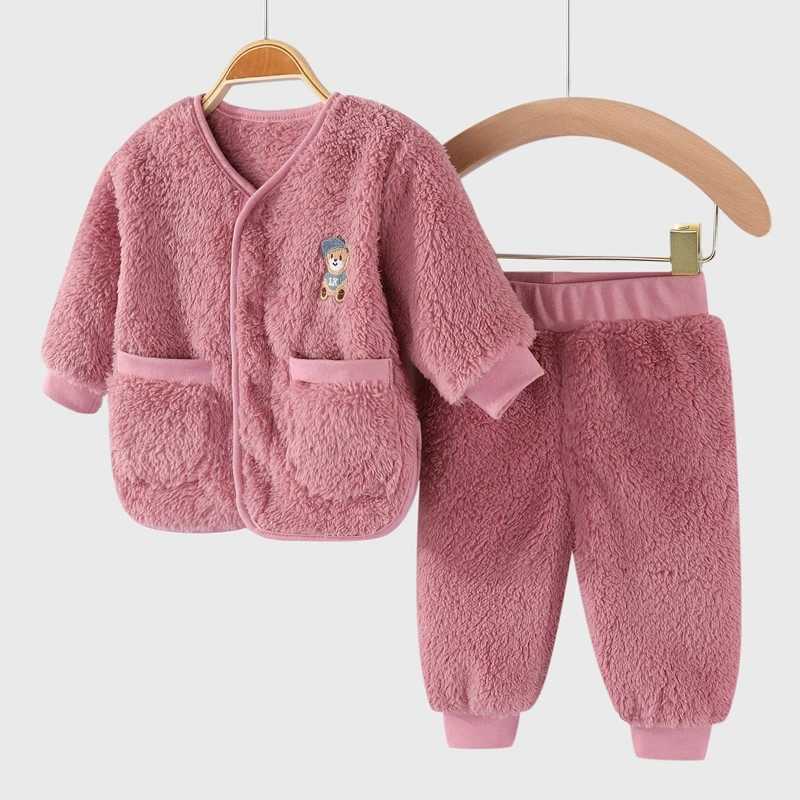Clothing Sets 2Pcs Set Newborn Baby Clothes Flannle Girls Set Autumn and Winter Warm Baby Boys Suit Soft Infant Clothing 1-3 Years H241126