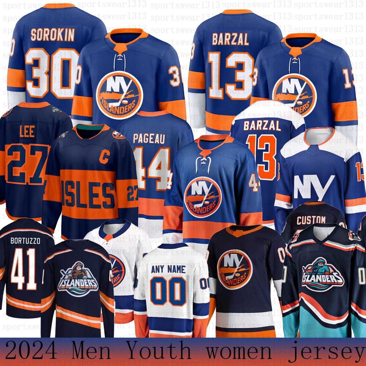 13 Mathew Barzal jersey 30 llya Sorokin Bo Horvat lslanders hockey jersey Kyle Palmieri Casey Cizikas Beauvillier Daysbel Hernandez Josh Bailey jersey