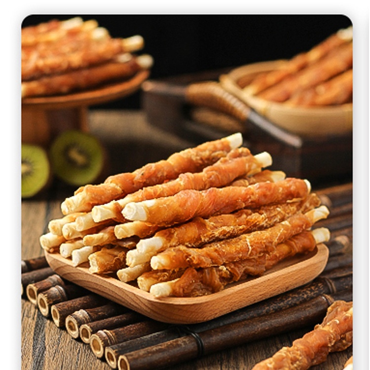 Wholesale dried dog treats Chicken wrapped in Cow skin roll Natural Pet Food Pet treats Dog snacks