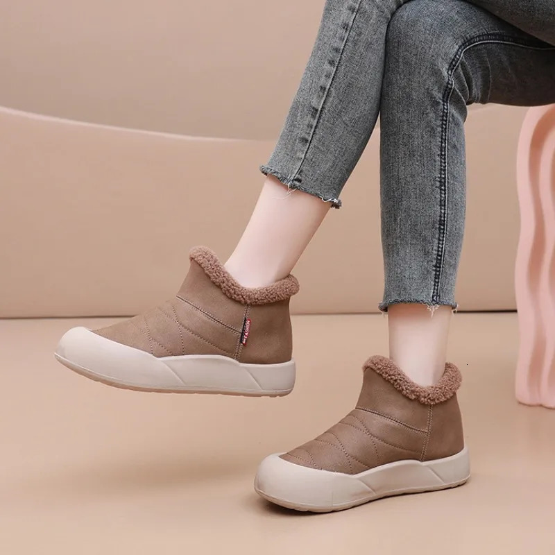 Women Ankle Boots Winter Plush Warm Thick Bottom Warm Snow Boots Korean Fashion Anti Slip Comfort Outdoor Cotton Boots 241114