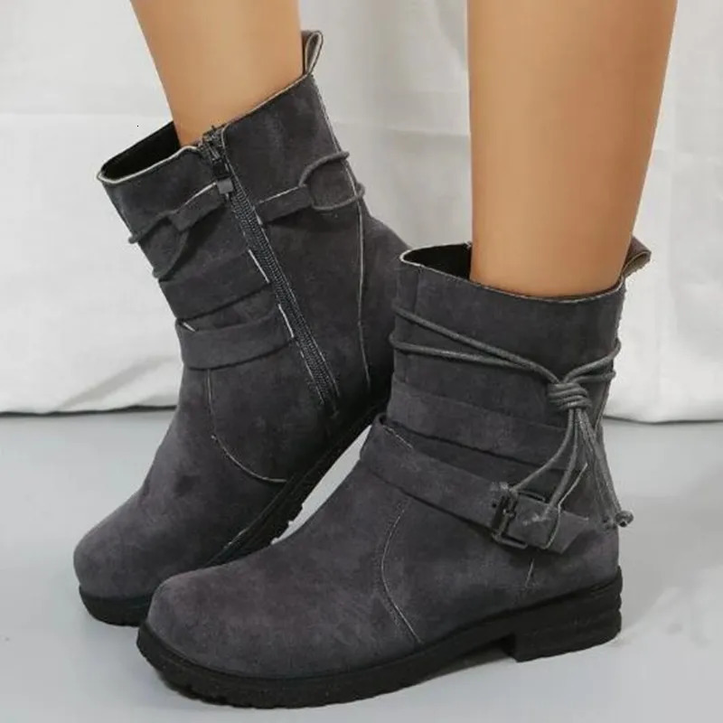 2025 Women Chelsea Boots Ankle Retro Shoes Suede Autumn Winter Goth Casual Motorcycle Boots Gladiator Walking Zapatos Mujer 241126