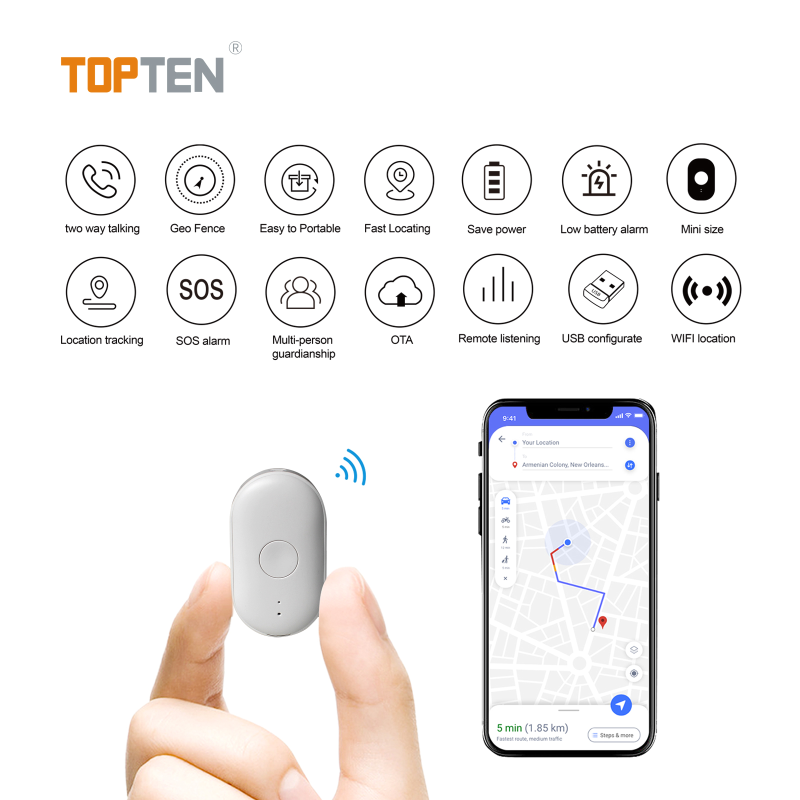 Topten PT88 High quality best smart children kids elders sos personal gps tracker