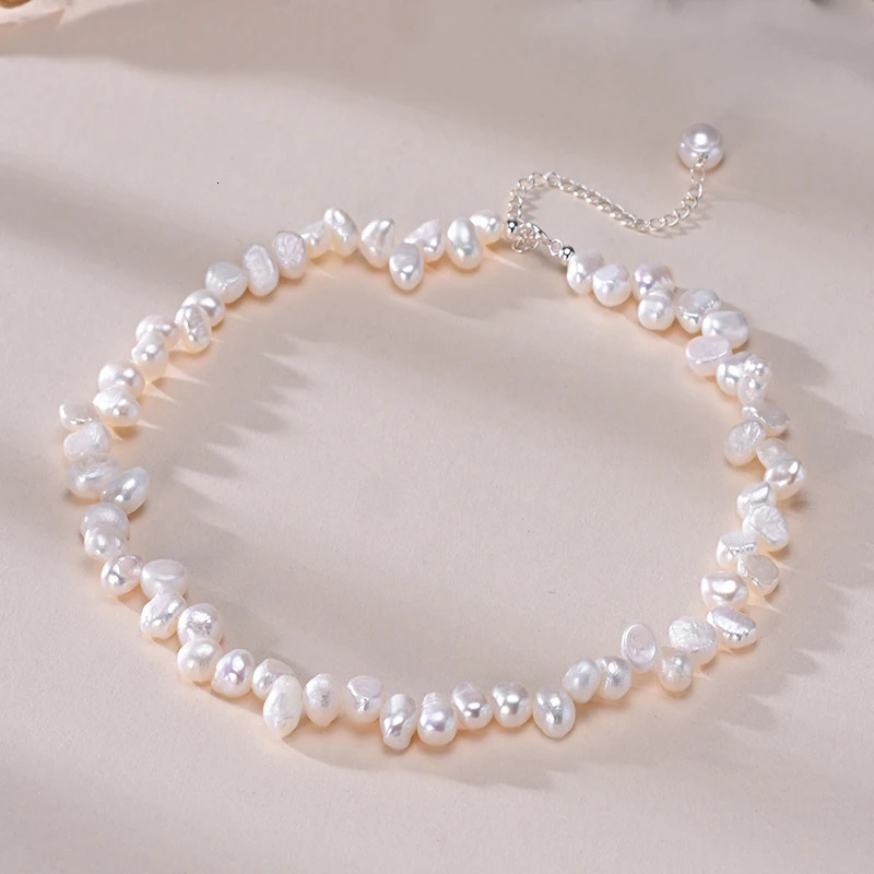 Natural freshwater pearls 6-7mm irregular inlaid pearl necklace S925 pure silver chain fashionable womens jewelry gift 241126
