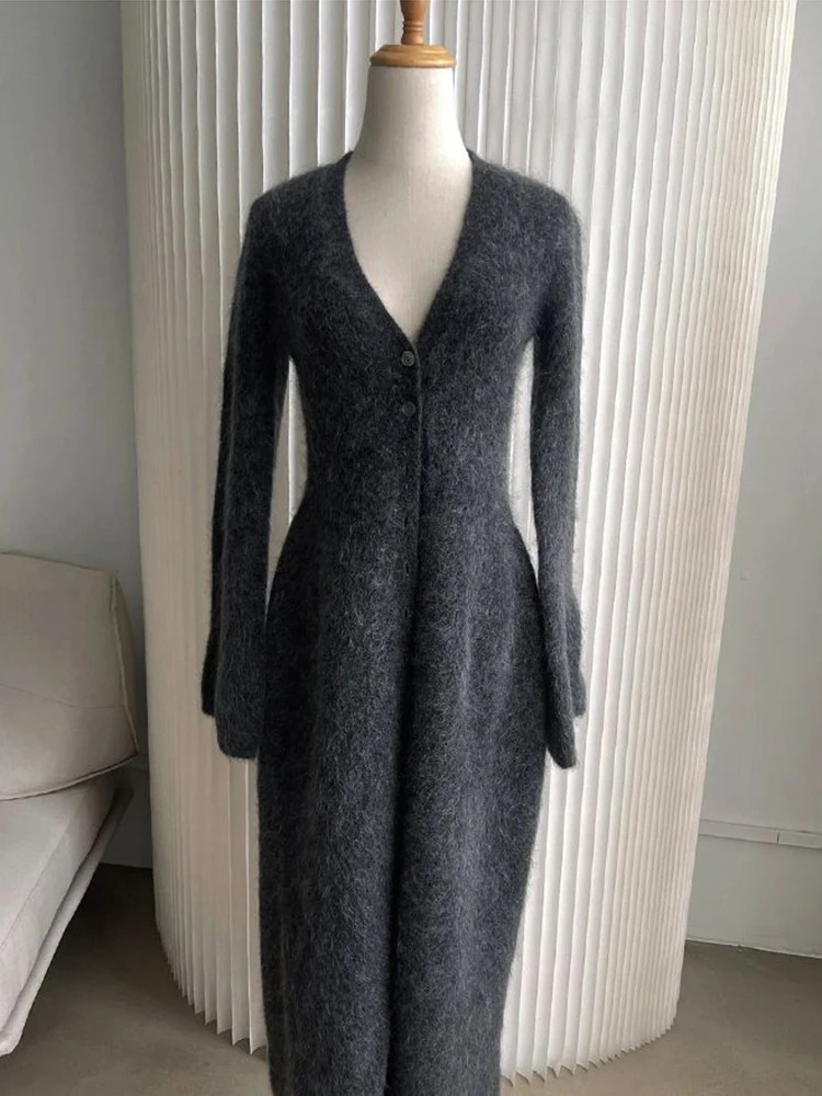Casual Loose Long Cardigan Coats Korean Vintage Vneck Knit Jackets Women Fashion Fall Winter Tops Sleeve Knitwear Jacket 241112